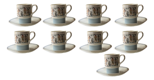 Dutch Modernist Egyptian Revival Espresso Service by Petrus Regout for Royal Sphinx Maastricht, 1960s, Set of 18