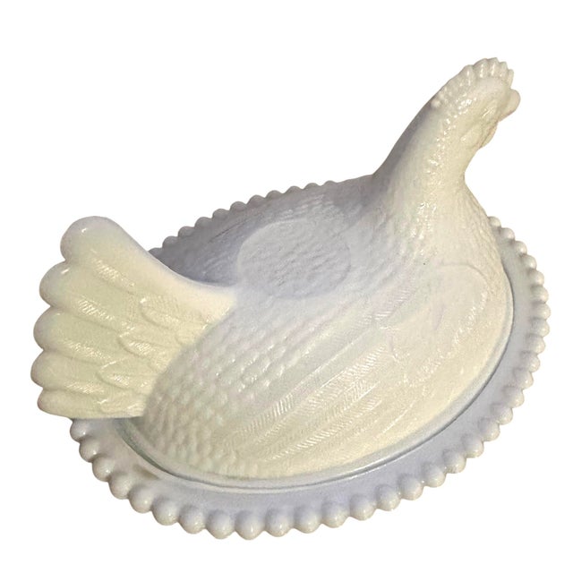 Vintage Indiana Glass White Milk Glass Hen on Nest Covered Dish For Sale - Image 10 of 11