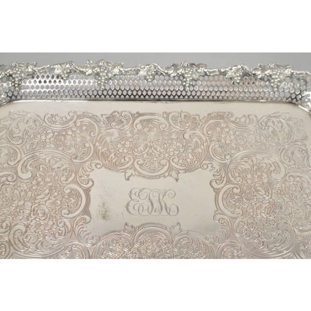 Metal Antique Victorian Pierced Grapevine Basket Gallery Serving Platter Tray For Sale - Image 7 of 12