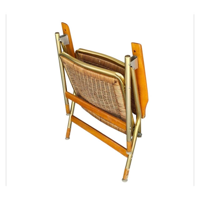 Mid Century Modern Telescope Wicker and Aluminum Folding Armchairs - Set of 2 For Sale - Image 10 of 16
