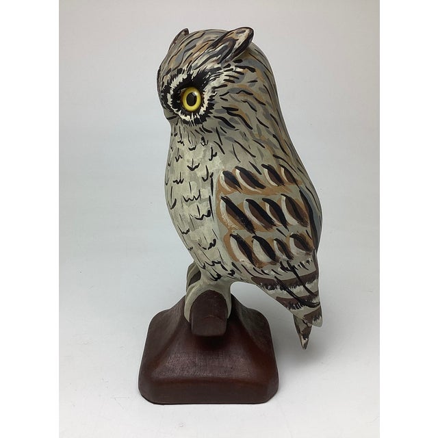Mid 20th Century Amazing Hand Carved Hand Painted Folk Art Owl Sculpture For Sale - Image 4 of 7