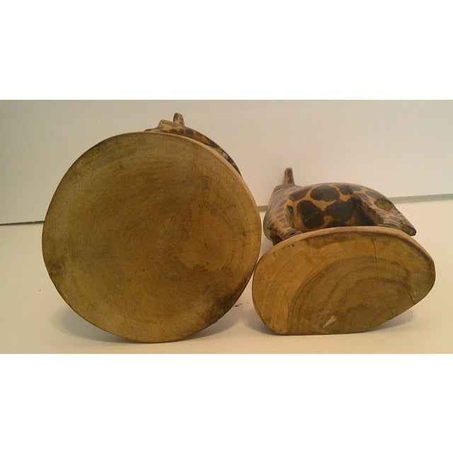 Vintage Hand-Carved Wood Giraffes 12" Dad & 8" Mom/Calf African Safari Folk Art For Sale In Dallas - Image 6 of 7