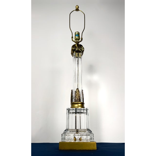 Paul Hanson 1950s Monumental 35" Paul Hanson Neoclassical Fluted Crystal & Brass Column Lamp For Sale - Image 4 of 12