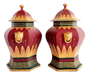 Decorative Tole Painted Chinoiserie Style Ginger Jars - a Pair