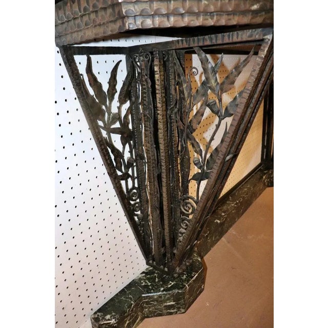 Edgar Brandt Attributed Wrought Iron Verdi Marble Top and Base Console Table For Sale - Image 16 of 17