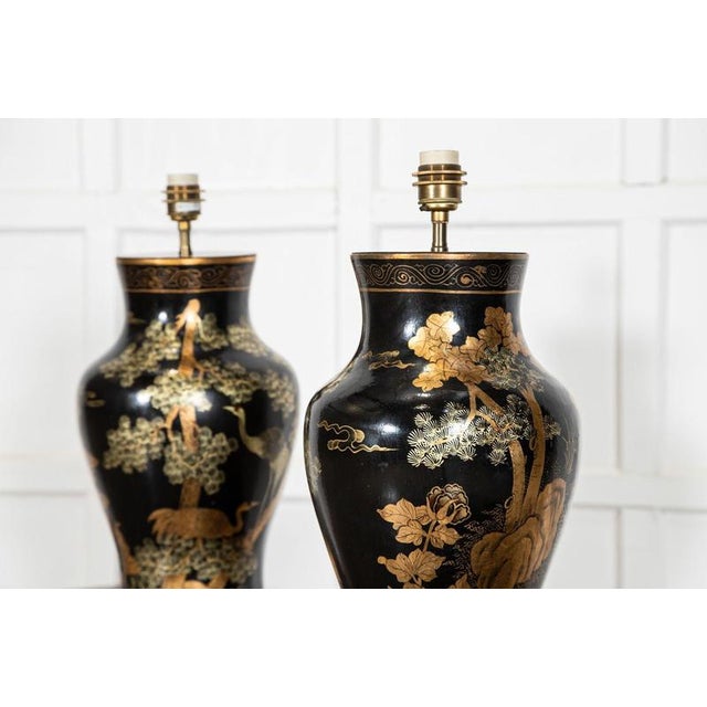 Large English Chinoiserie Papier-Mâché Table Lamps, 1950, Set of 2 For Sale - Image 10 of 16