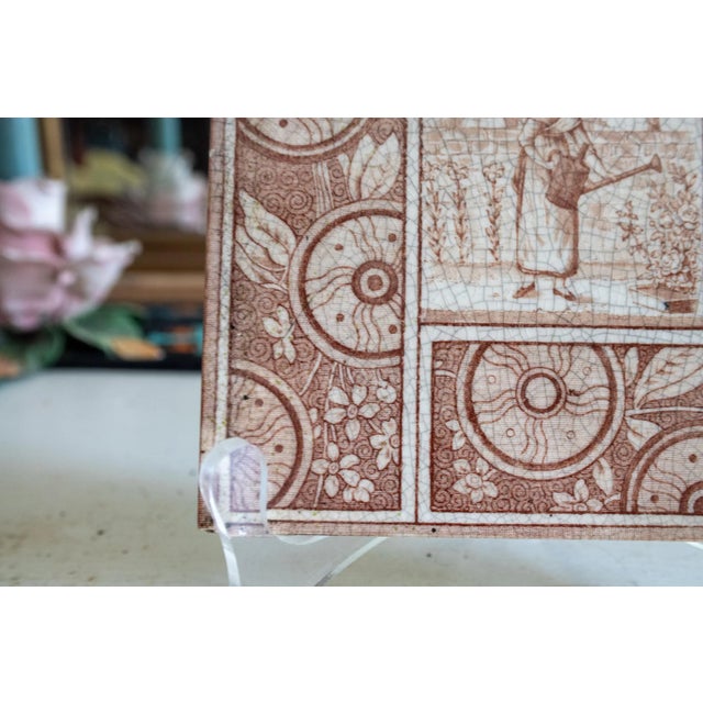 1881 Aesthetic Movement Kate Greenaway Summer Red Transferware Tile For Sale - Image 10 of 10