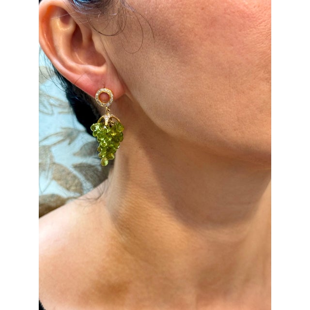 Natural Peridot Briolette and Diamond Hanging Earrings 18 Karat Yellow Gold For Sale - Image 12 of 18