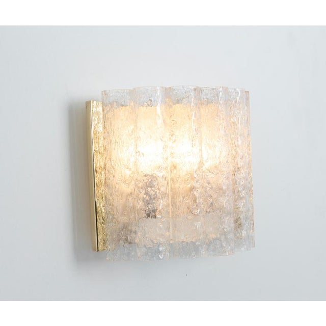 Glass Brass Ice Glass Wall Sconces attributed to Doria, Germany, 1960s, Set of 2 For Sale - Image 7 of 9