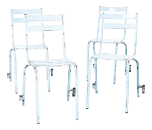 French Sky Blue Metal Stacking Outdoor Chairs from Tolix, 1950, Set of 4
