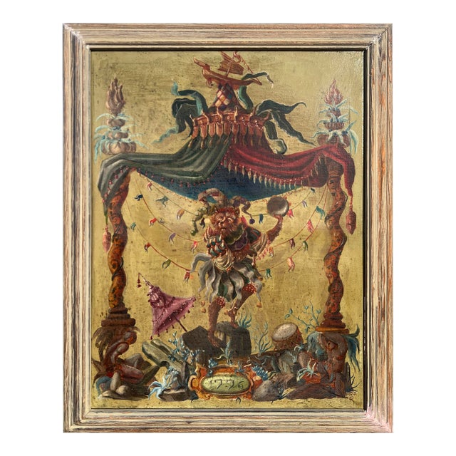 18th-Century Style Chinoiserie Commedia Dell'Arte Oil Painting in the Manner of Andien De Clermont Early 20th Century For Sale