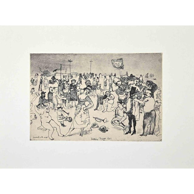 Figures is a Vintage Offset Print on ivory-colored paper, realized by Franco Gentilini (Italian Painter, 1909-1981), in...