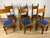 Set of 6 light wood chairs with blue velvet seats, featuring modern and distinctive lines, in a postmodern style, Italian-...
