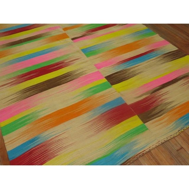 Contemporary Retro Turkish Deco Kilim, Rainbow - 6'9" x 8'9" For Sale - Image 3 of 6
