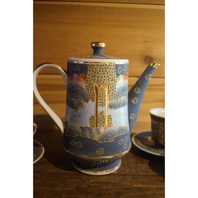 Ceramic 1950s Satsuma Moriage Hand-Painted Porcelain Tea Pot Set- 17 Pieces For Sale - Image 7 of 12