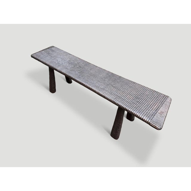 Andrianna Shamaris Impressive Minimalist Hand Carved Teak Wood Bench For Sale - Image 16 of 18