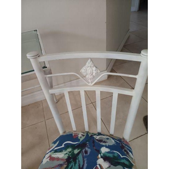 1970s Metal Dining Patio Set Square Table Glass Top White Chairs on Wheels Set of 3 For Sale In Naples, FL - Image 6 of 7