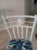 1970s Metal Dining Patio Set Square Table Glass Top White Chairs on Wheels Set of 3 For Sale In Naples, FL - Image 6 of 7