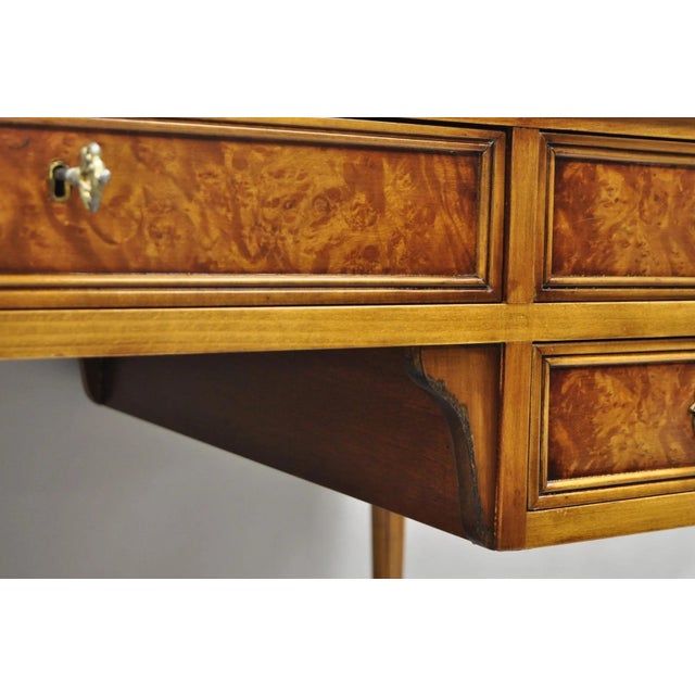 Vintage French Louis XVI Style Burl Walnut Tooled Leather Top Writing Desk For Sale - Image 14 of 18