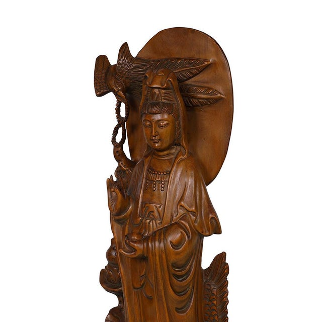 Brown Chinese Carved Guan Yin Statuary, Boxwood, Antique, Circa 1900-1940 For Sale - Image 8 of 11