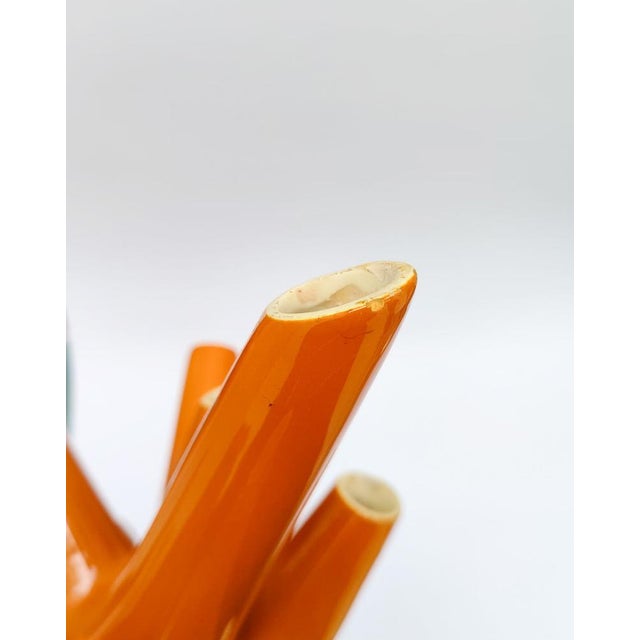 Single-Flower Vase in Amber Coral Ceramic from Vibi Turin, 1960s For Sale - Image 6 of 15