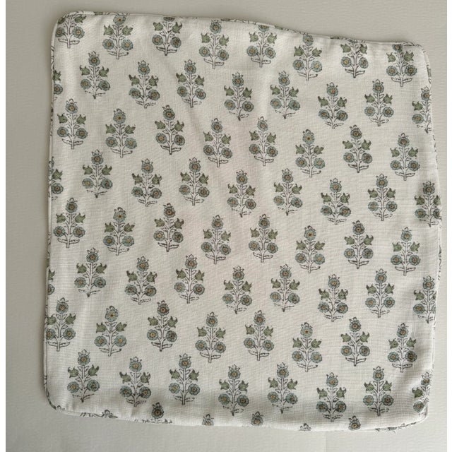 Textile Gp & J Baker for Lee Jofa Poppy Sprig Green and Aqua Patterned Pillow Cover For Sale - Image 7 of 9