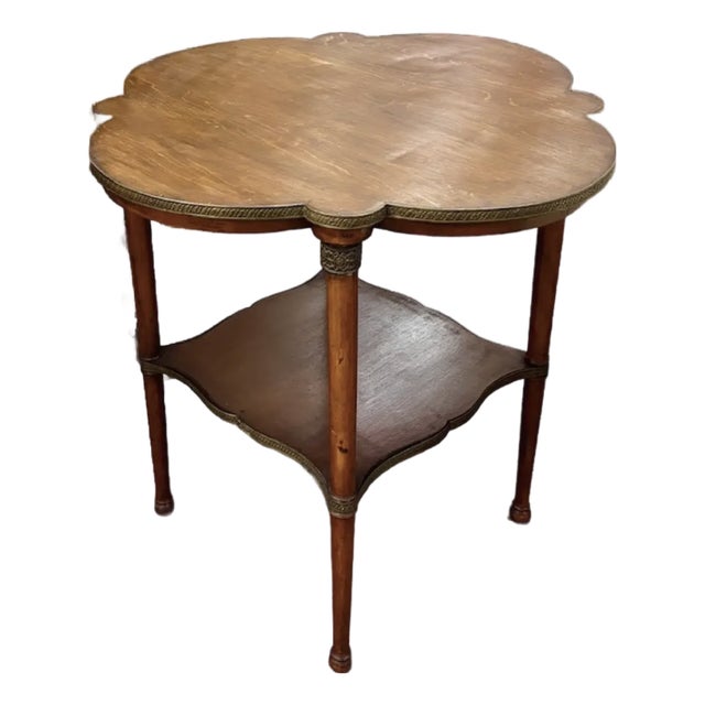 Early Directoire Style Mahogany Table With Brass Mounts and a Clover Shaped Top, Signed For Sale