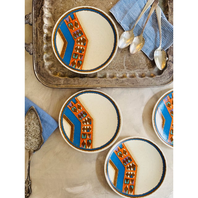 1970s Mikasa Indian Feast Teepee Salad Plates 7.5 Inch Stoneware Japan - Set of 4 For Sale - Image 9 of 11