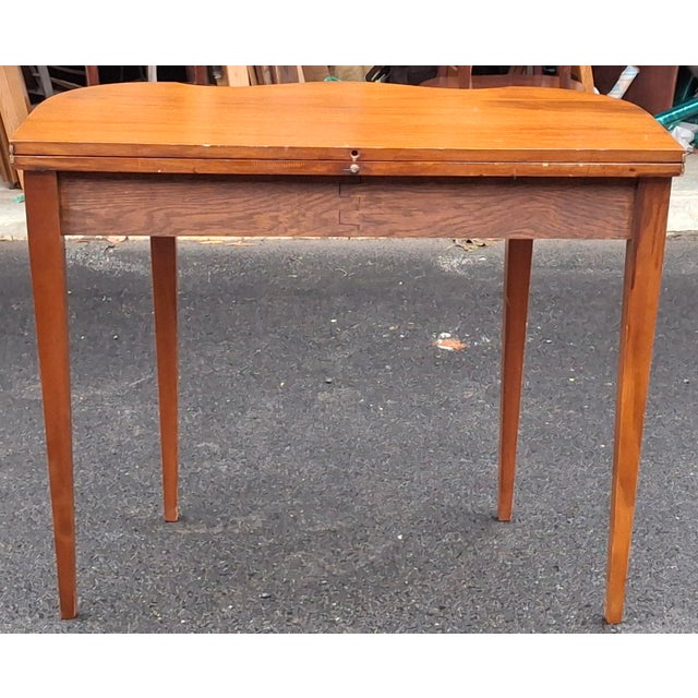 Pair of 19th Century Federal Satinwood Inlaid Mahogany Fold Top Card or Console Tables For Sale - Image 9 of 15