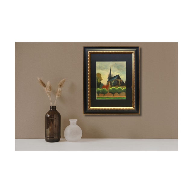 French Small French Rural Church Painting For Sale - Image 3 of 3