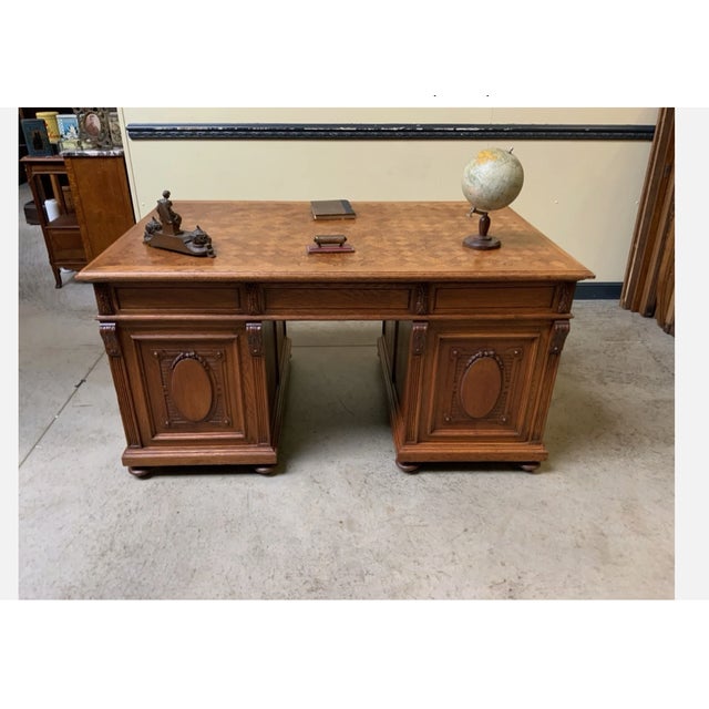 1910s Antique Freestanding Desk in Oak, 1910 For Sale - Image 5 of 12