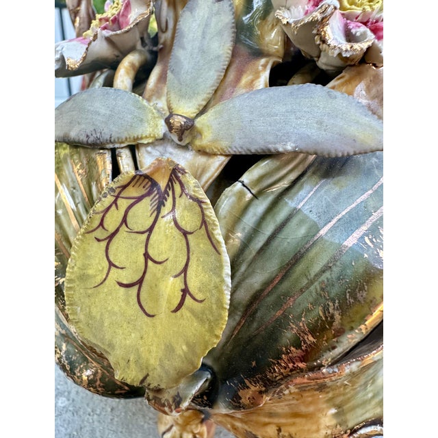 Pair of Antique French Art Nouveau Barbotine Majolica Vases With Applied Flowers For Sale In Washington DC - Image 6 of 12