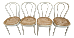 Vintage White Wood Dining Chairs with Cane Seats, 1970s, Set of 4