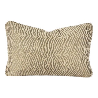 Large Zebra Print Chenille in Fawn With Self-Welt Lumbar Pillow Cover For Sale