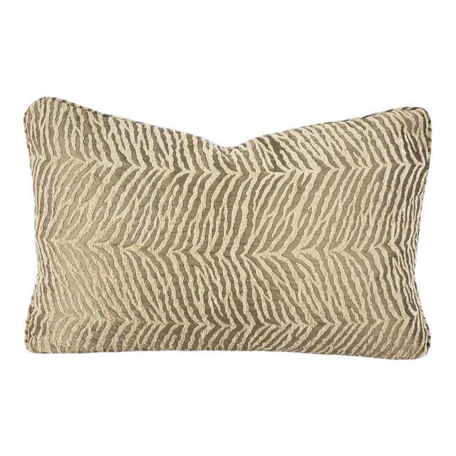 Large Zebra Print Chenille in Fawn With Self-Welt Lumbar Pillow Cover For Sale