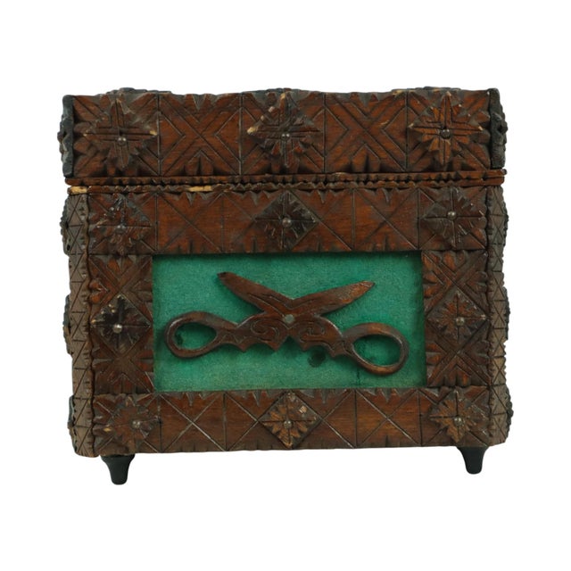 Wood Vintage Wooden Sewing Box, 1928 For Sale - Image 7 of 12