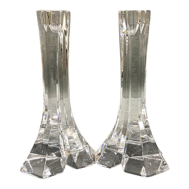 Miller Rogaska Triangle Candlestick Pair For Sale
