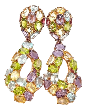 Bochic “Orient” Vintage Amethyst, Peridot & Citrine Earrings Set 18K Gold&Silv