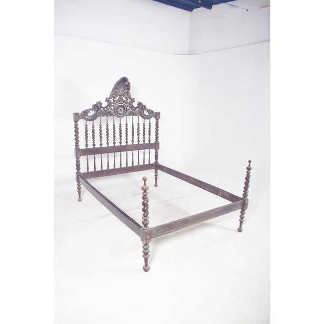 Brown Portuguese Carved and Turned Double Bed, 1910 For Sale - Image 8 of 10