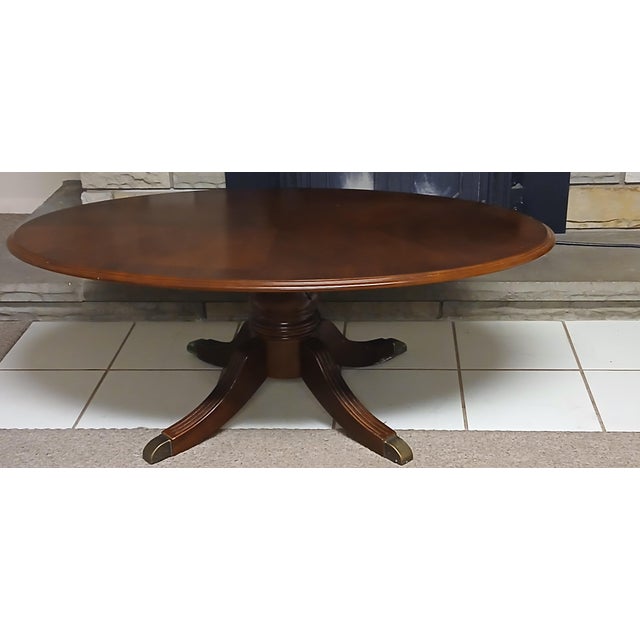 Metal 1960s Vintage Mahogany Oval Coffee Table With Brass Accents For Sale - Image 7 of 12