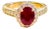 Oval 1.5 Carat Treated Ruby and 1.20 Carat Diamond 14 Karat Yellow Gold Ring For Sale