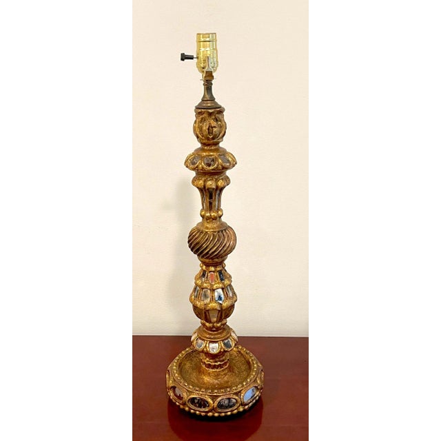 Gold 1960s Spanish Colonial Giltwood & Mirror Candlestick, Now as a Lamp For Sale - Image 8 of 13