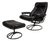 1980s Vintage Ekornes Stressless Black Leather Recliner & Ottoman Made in Norway For Sale