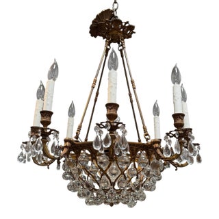 Unusual Antique French Bronze & Baccarat Crystal Chandelier For Sale
