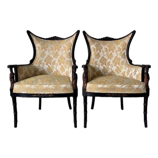 1960's Hollywood Regency Palm Beach - Style Chinoiserie Pagoda Wingback Chairs – A Pair For Sale