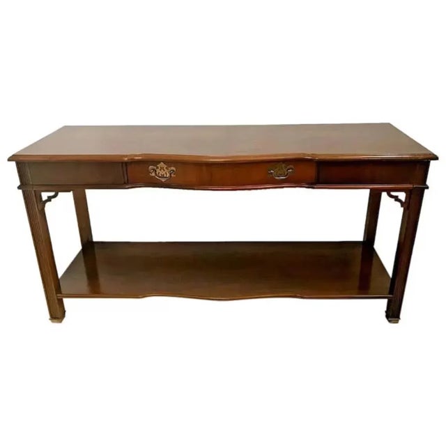 Gorgeous High Quality Vintage Bassett Furniture Walnut Sofa Console table with one drawer, Bottom shelf and gorgeous...