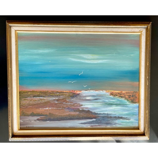 MCM Seascape Oil Painting on Masonite Board by W. Gould Chairish