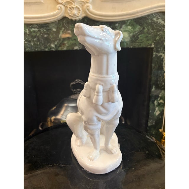 Mid 20th Century Vintage Hollywood Regency White-Glazed Greyhound Whippet Statue For Sale - Image 5 of 11
