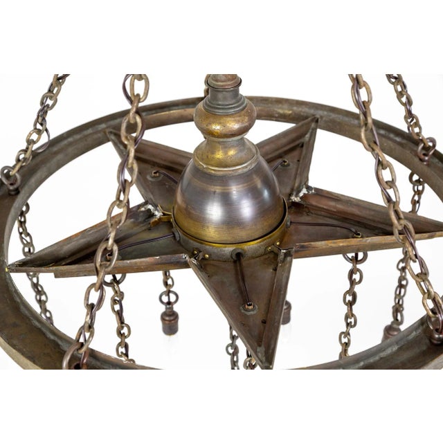 Large Antique 11-Light Metal Star Chandelier For Sale - Image 12 of 12