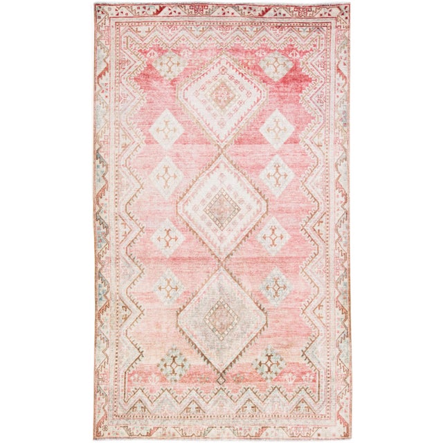 Pink 1960s Vintage Mahal Shabby Chic Handmade Tribal Pink Wool Rug For Sale - Image 8 of 8